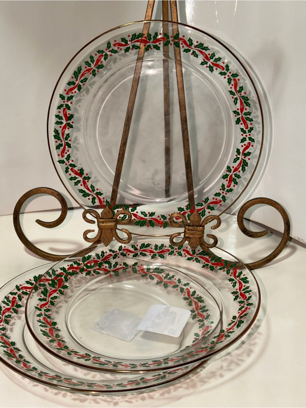 3-Arcoroc 8" Christmas Holly  Luncheon Plates